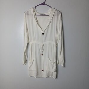 Raya Sun Tunic Swim Cover Up Size L White Hooded Beach Resort Cruise Beach Rayon